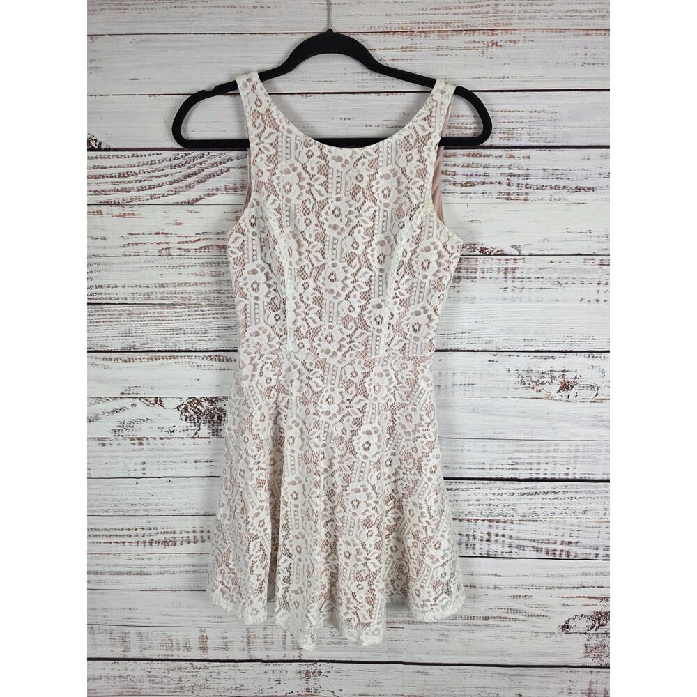 Speechless Mini Dress M Womens Pink White Lace Overlay Back Zip‎ Sleeveless